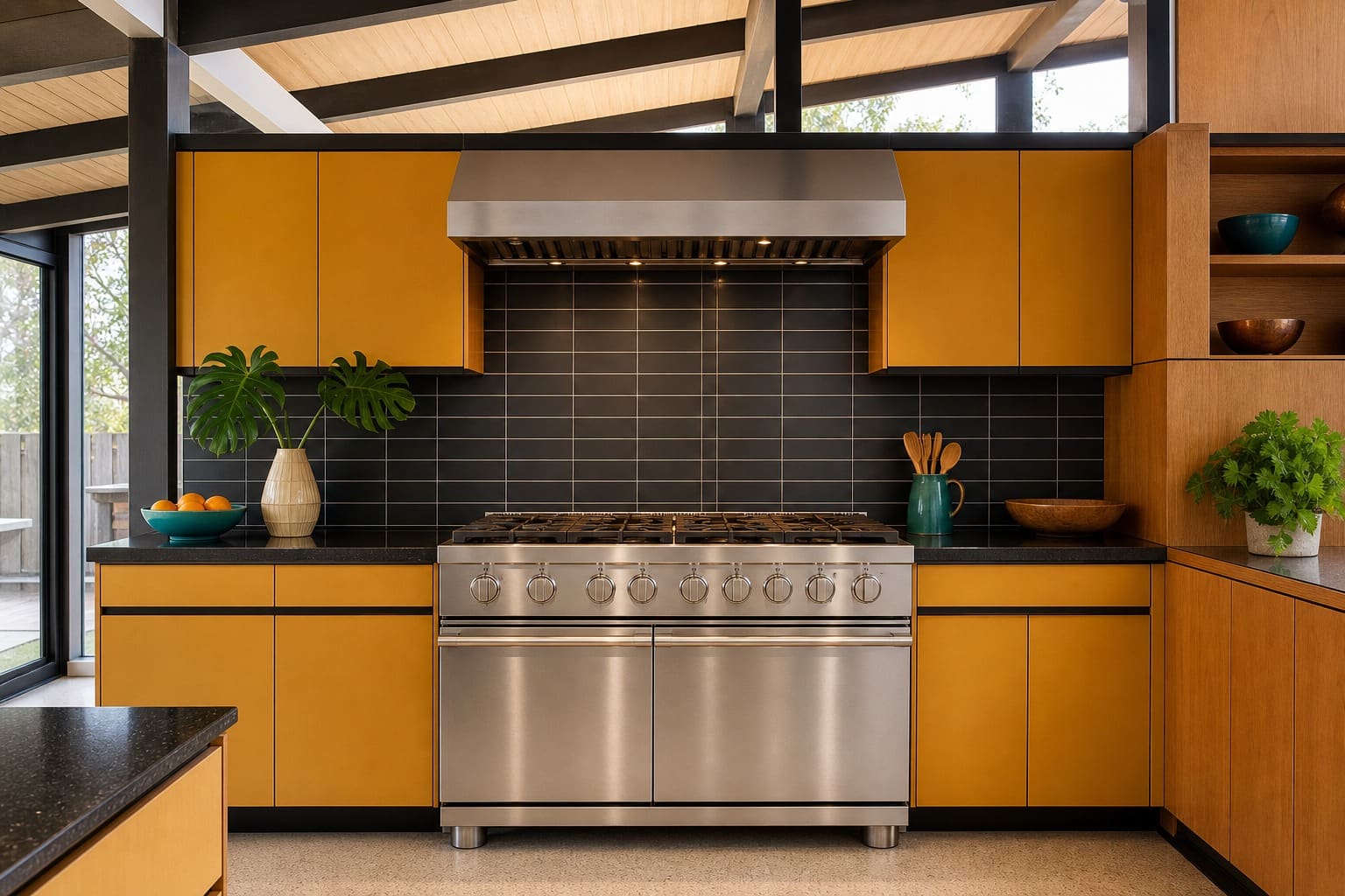 Viking professional range and built-in refrigeration in a Mountain View kitchen