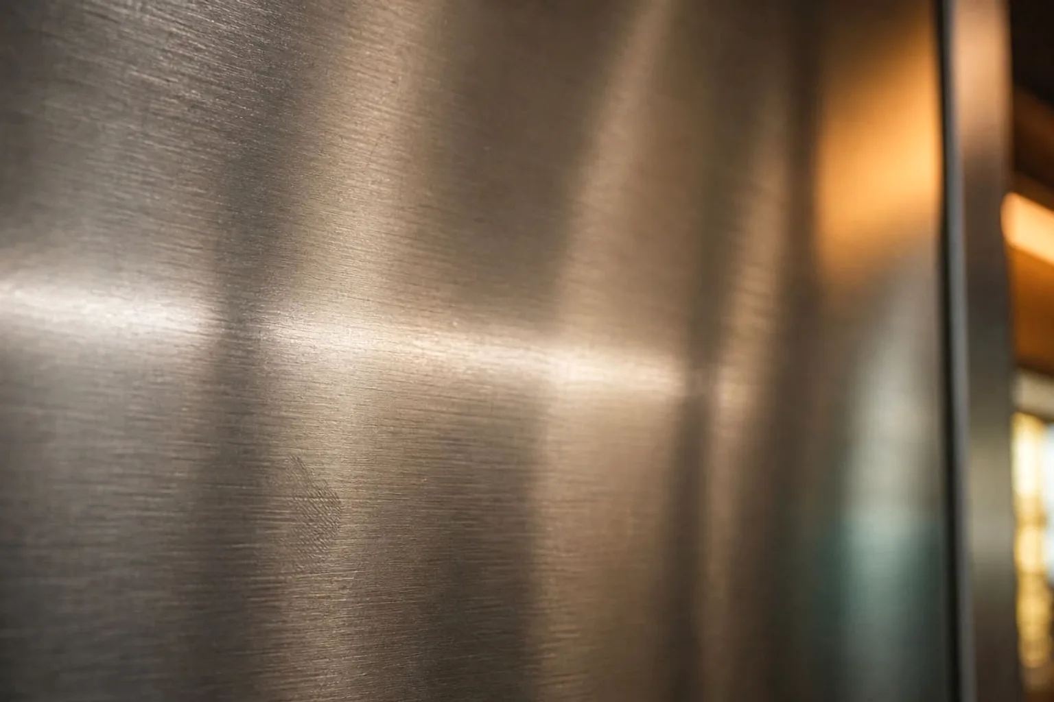 A dust-matted Sub-Zero built-in condenser coil behind the lower grille in a Mountain View kitchen, being cleaned with a condenser brush