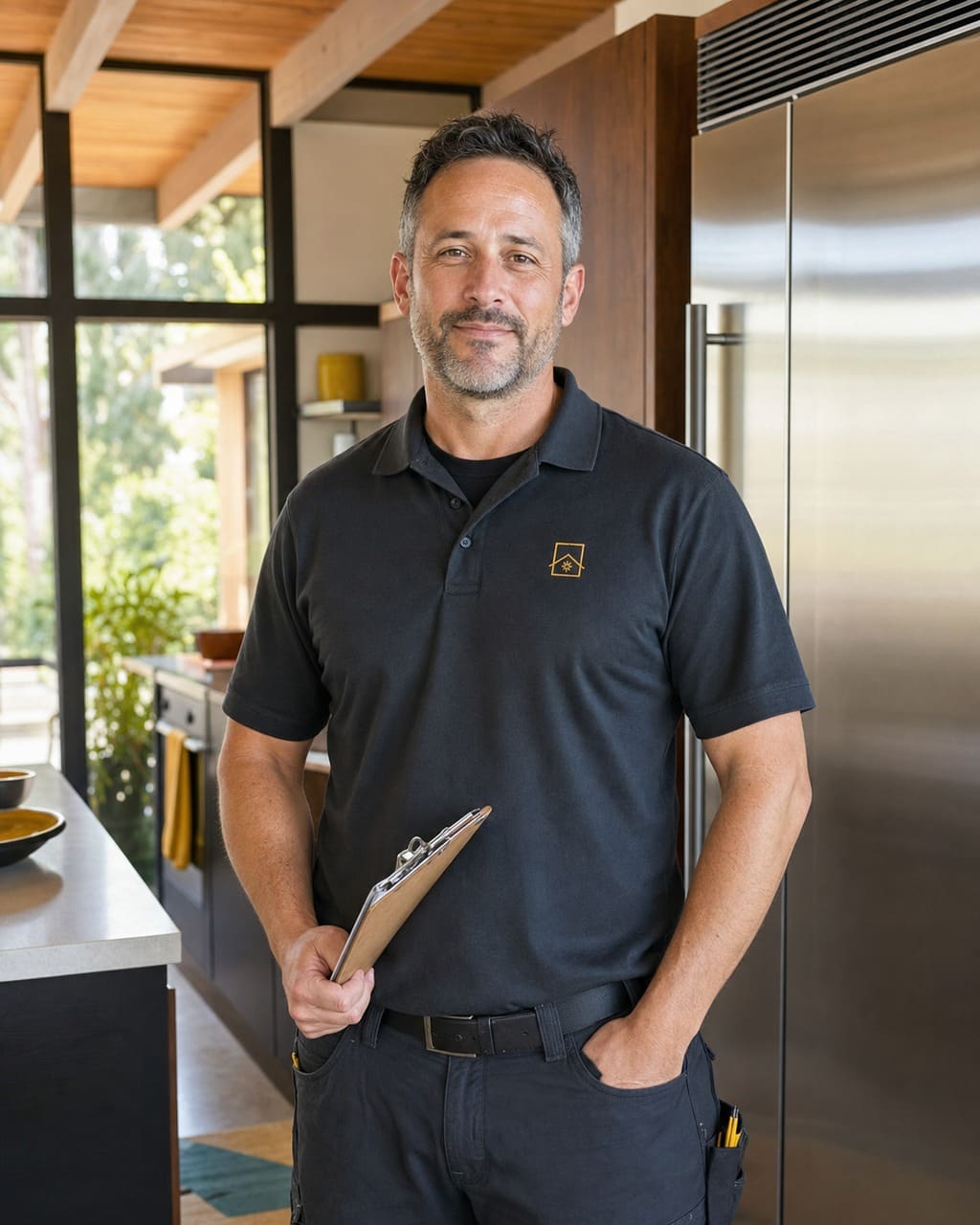 Lead Sub-Zero repair technician in a Mountain View estate kitchen